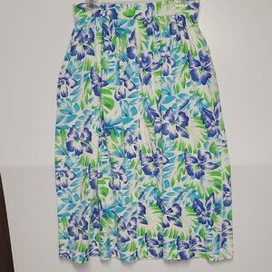 Women's Chaus Large Blue / Green & White Maxi Pullon Skirts With Pockets